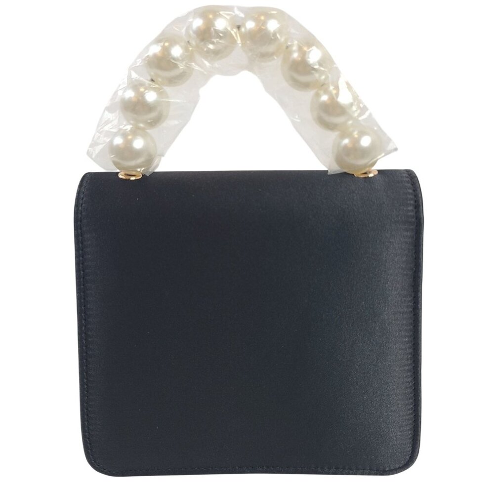 NWT Shiraleah Black Maude Mini Top Handle Bag Pearl Bow Accent Gold Chain Strap - Picture 10 of 10